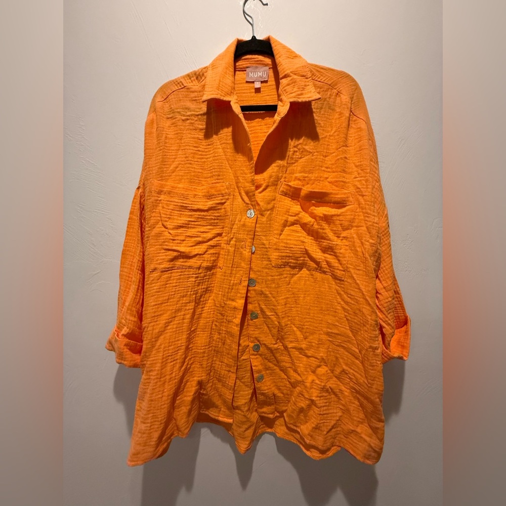 Show Me Your MuMu Vibrant Orange Swim Cover-Up 100% Cotton - Picture 3 of 7